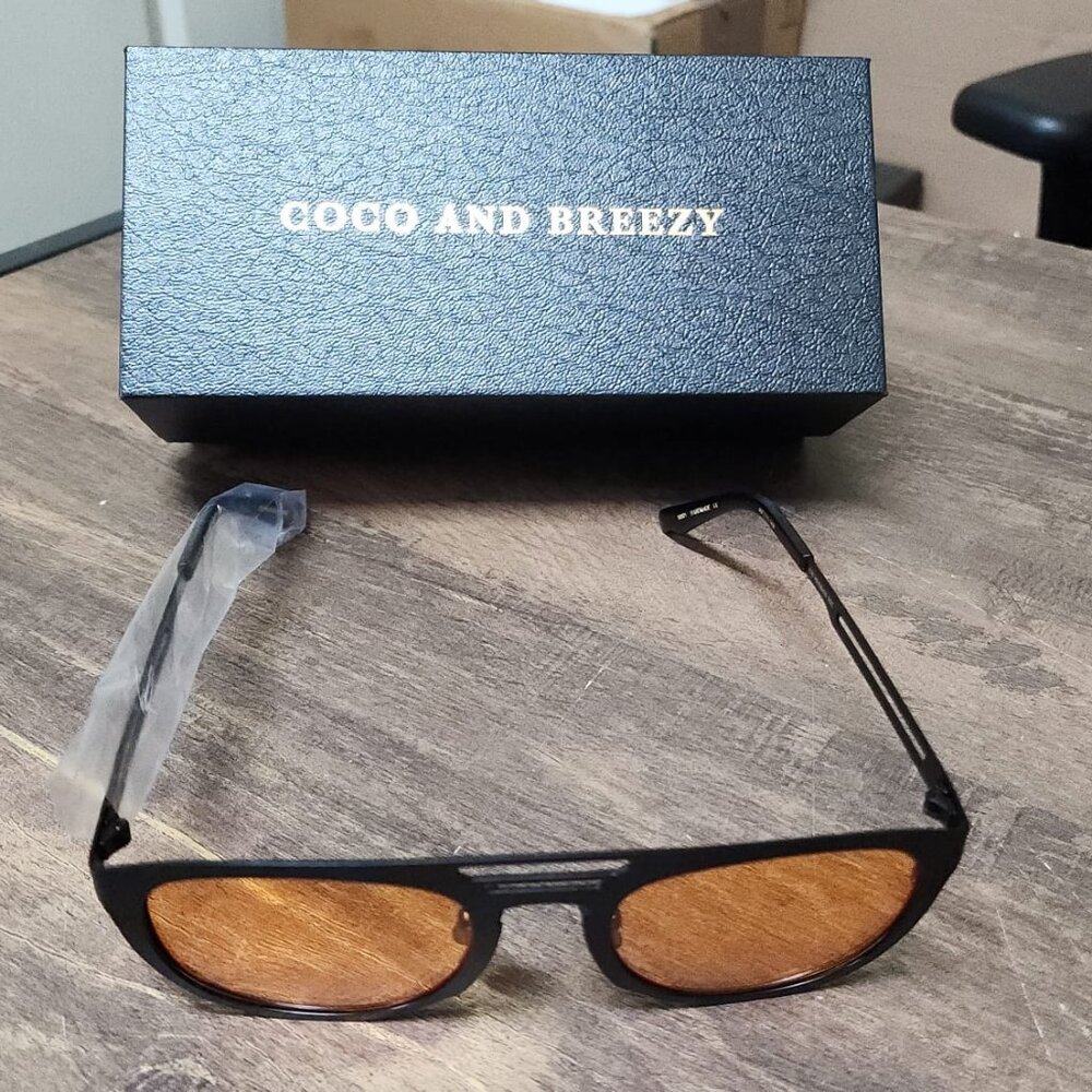 Coco and Breezy Richfield Square Sunglasses Black Frame/orange glass(Unisex)
